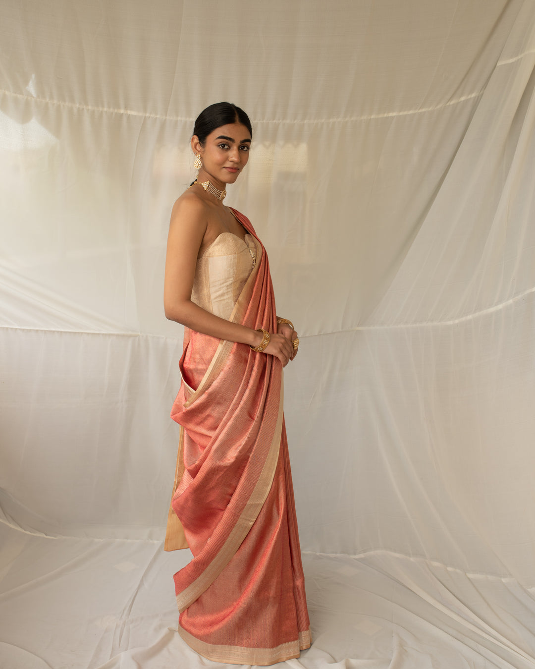 Madhurya - Coral Silk Mashroo Banarasi Saree