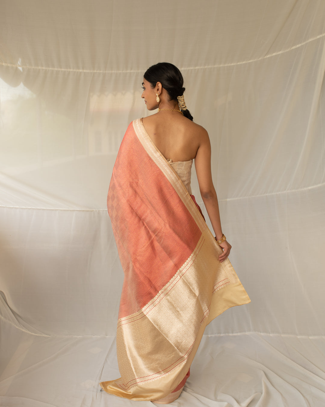 Madhurya - Coral Silk Mashroo Banarasi Saree