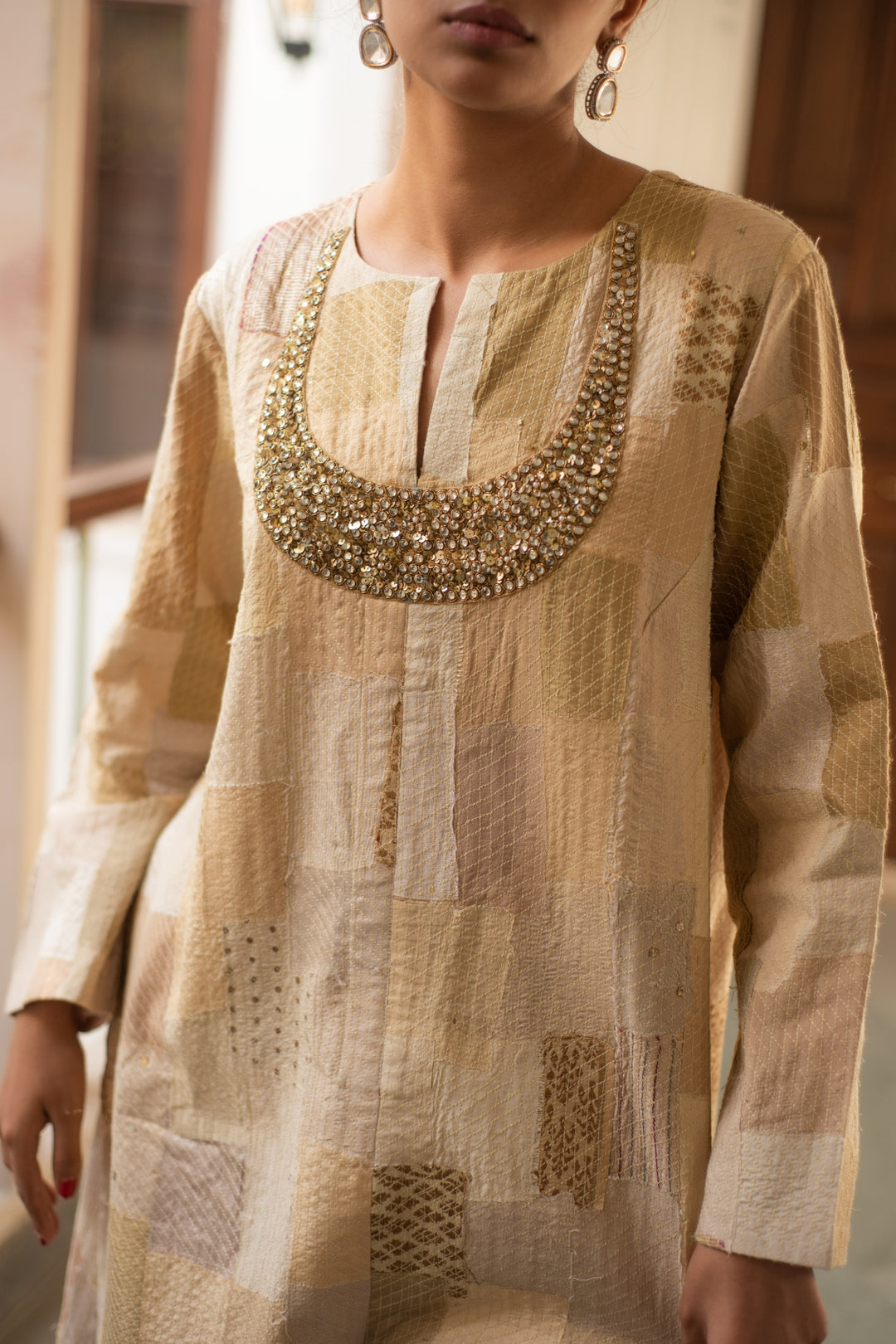 Renata + Rafa - Beige Upcycled Patchwork Kurta Set