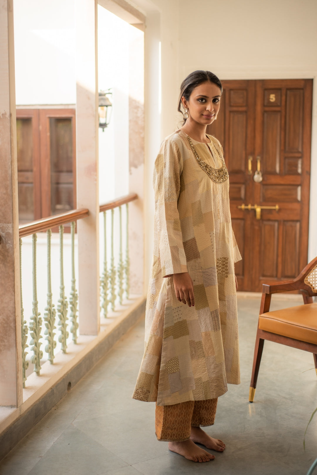 Renata + Rafa - Beige Upcycled Patchwork Kurta Set