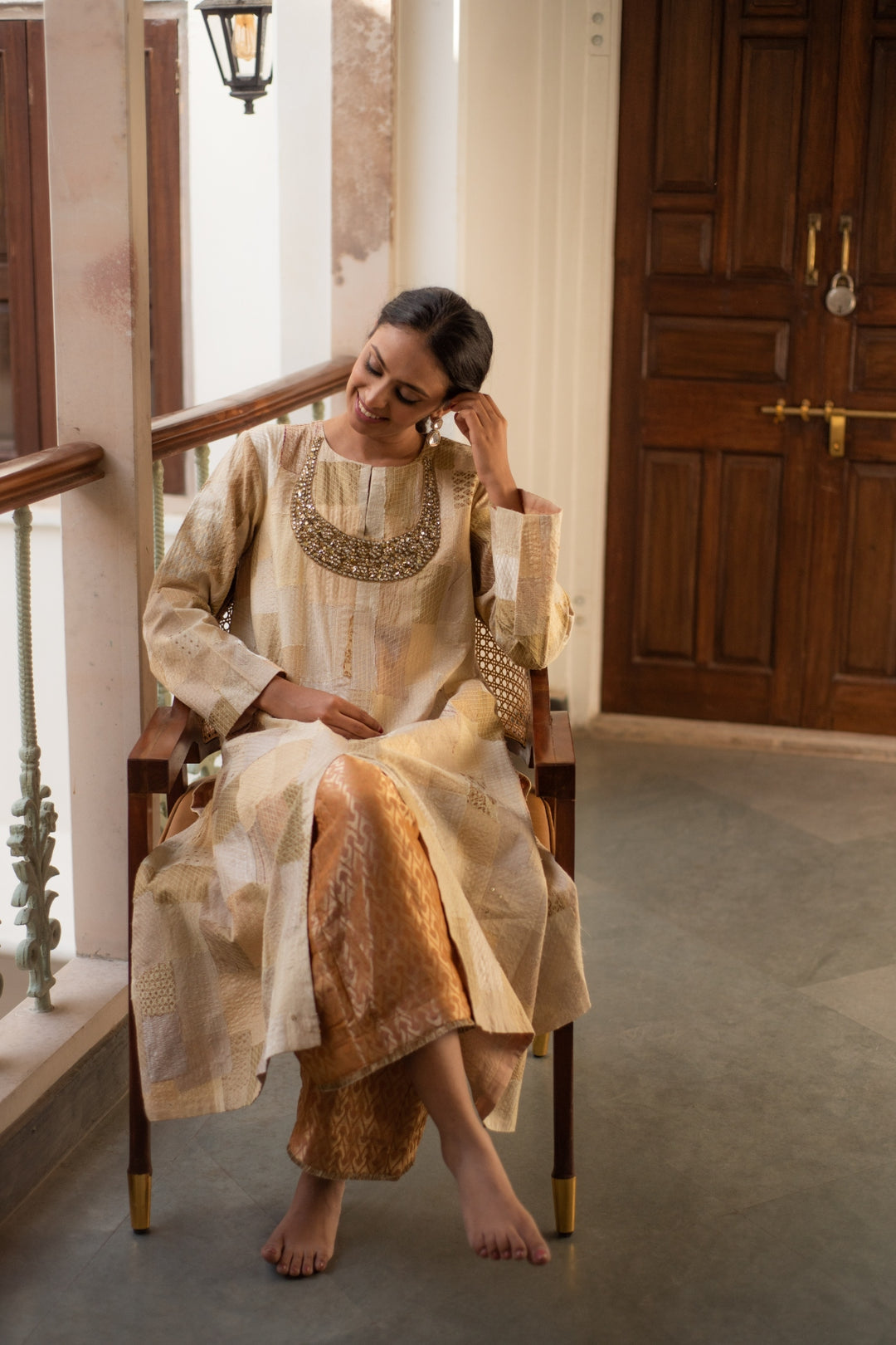 Renata + Rafa - Beige Upcycled Patchwork Kurta Set