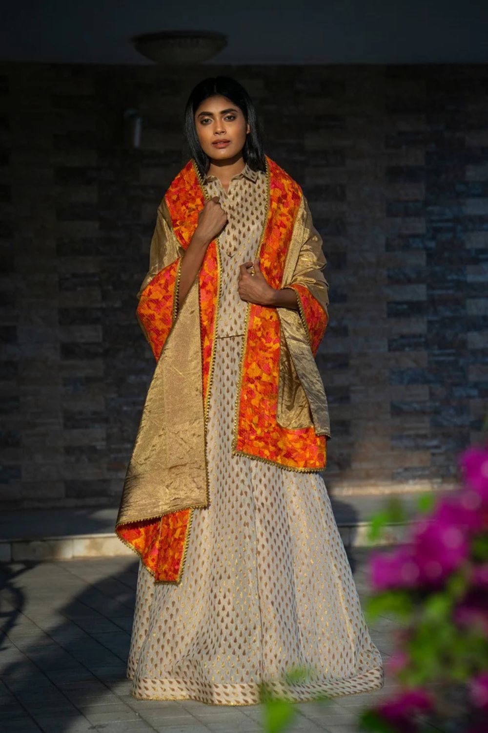 Aaravi- Ivory Silk Chanderi Brocade Lehenga