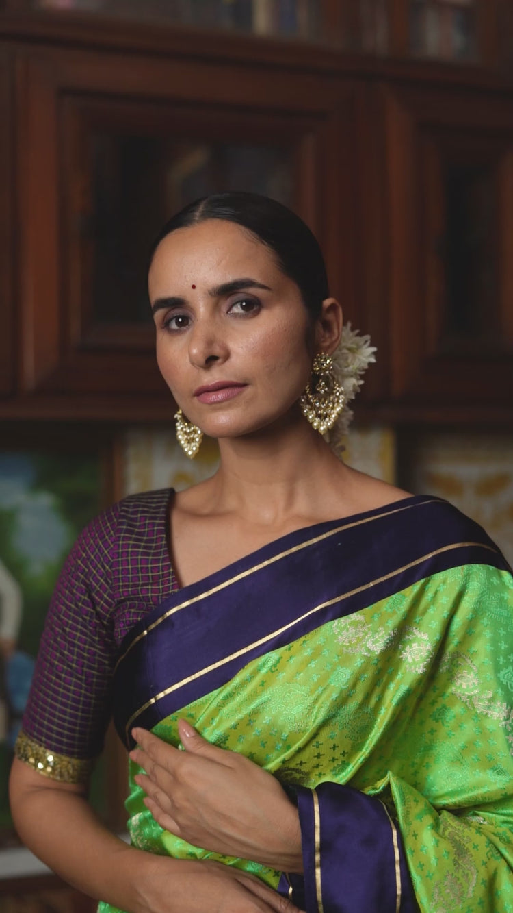Akshita- Green Silk Brocade Mashroo Banarasi Saree