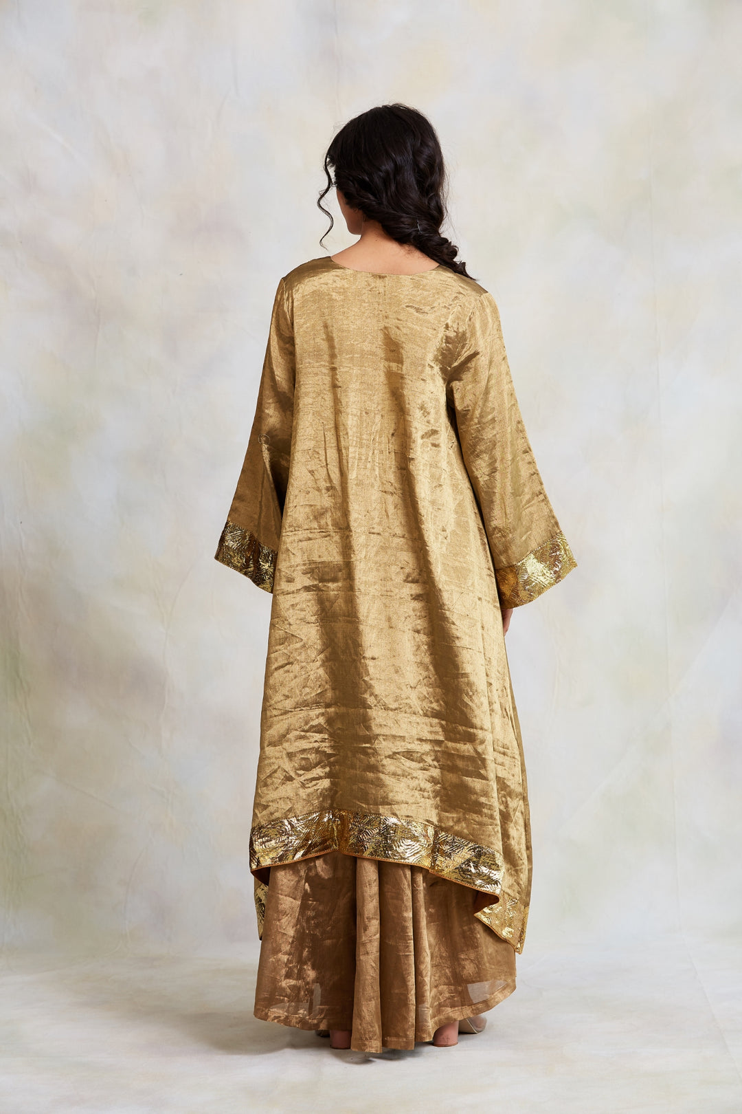 Zinia - Gold Silk Tissue Kurta with Kalidaar Pajama