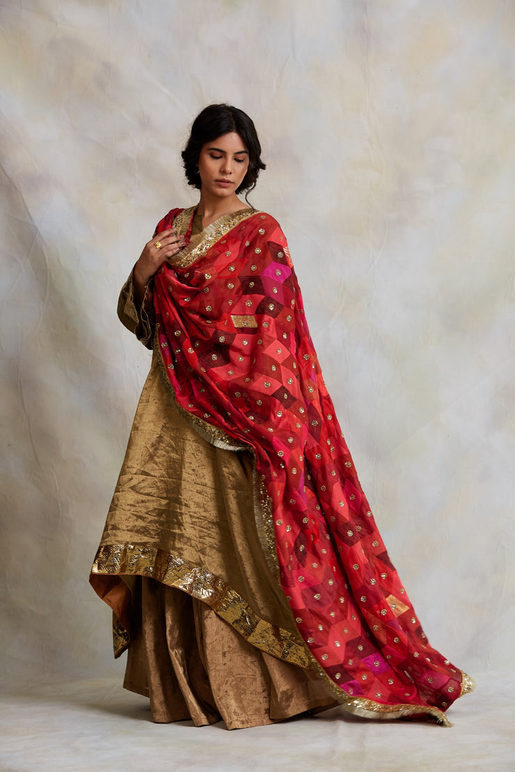 Gulshan- Red and Pink Upcycled Patchwork Dupatta