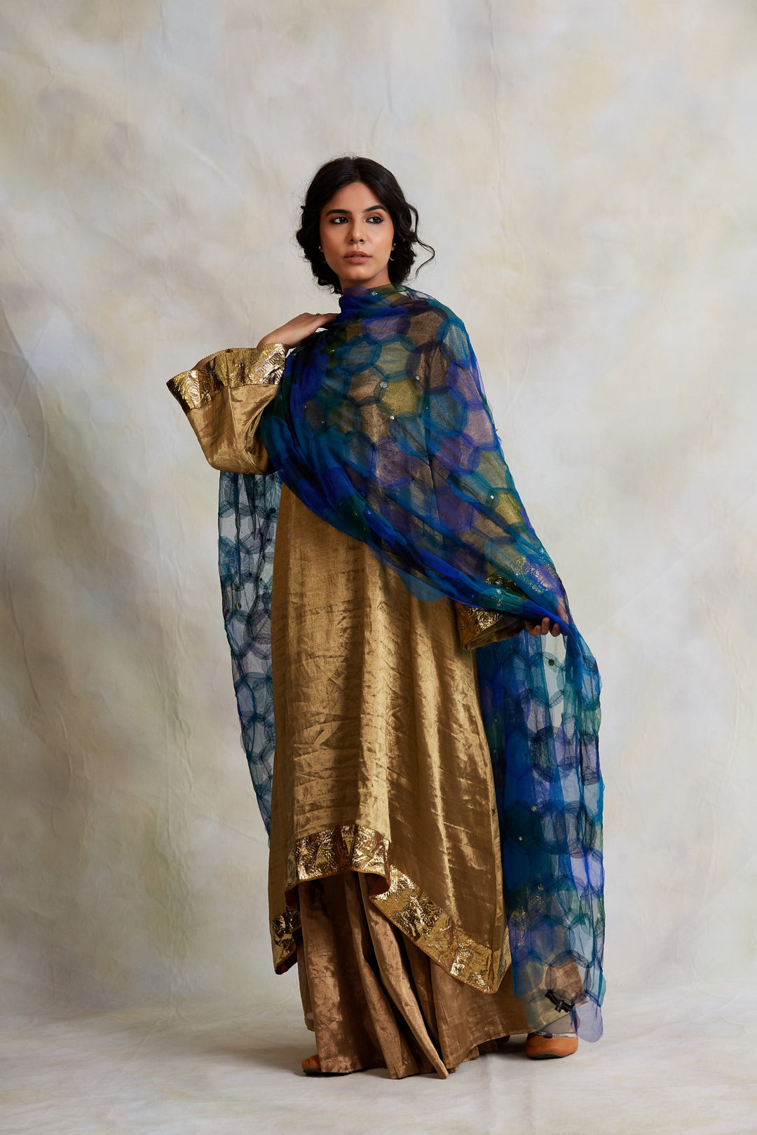 Indivar- Blue Tulle Upcycled Patchwork Dupatta