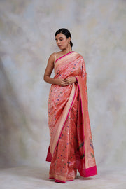 Sadabahaar- Pink Silk Brocade Banarasi Saree