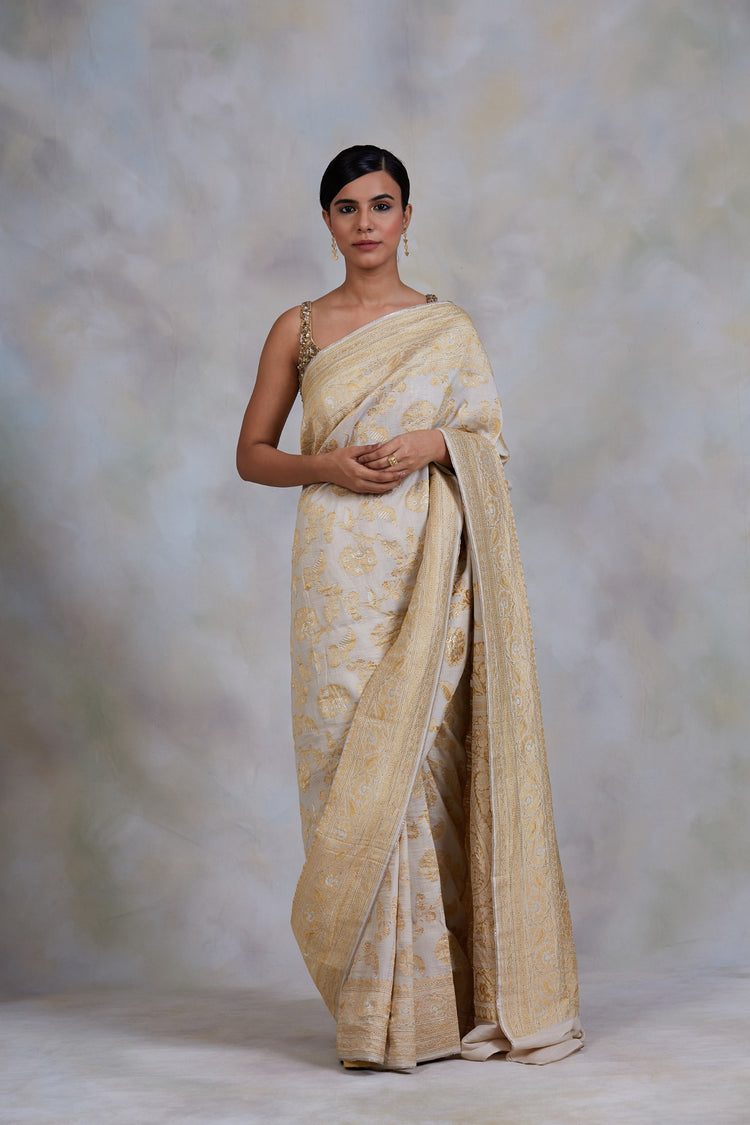 Chandramallika- Ivory Silk Brocade Banarasi Saree