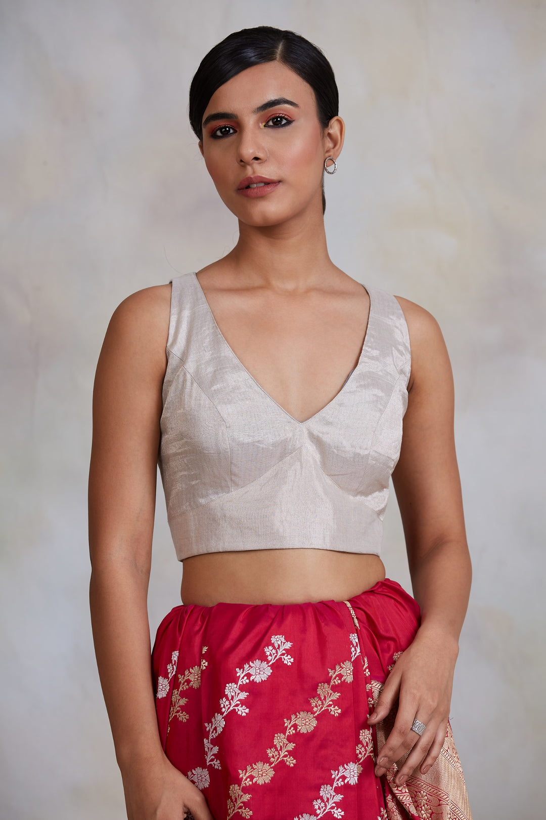 Mrinal- Silver Silk Chanderi Tissue Blouse