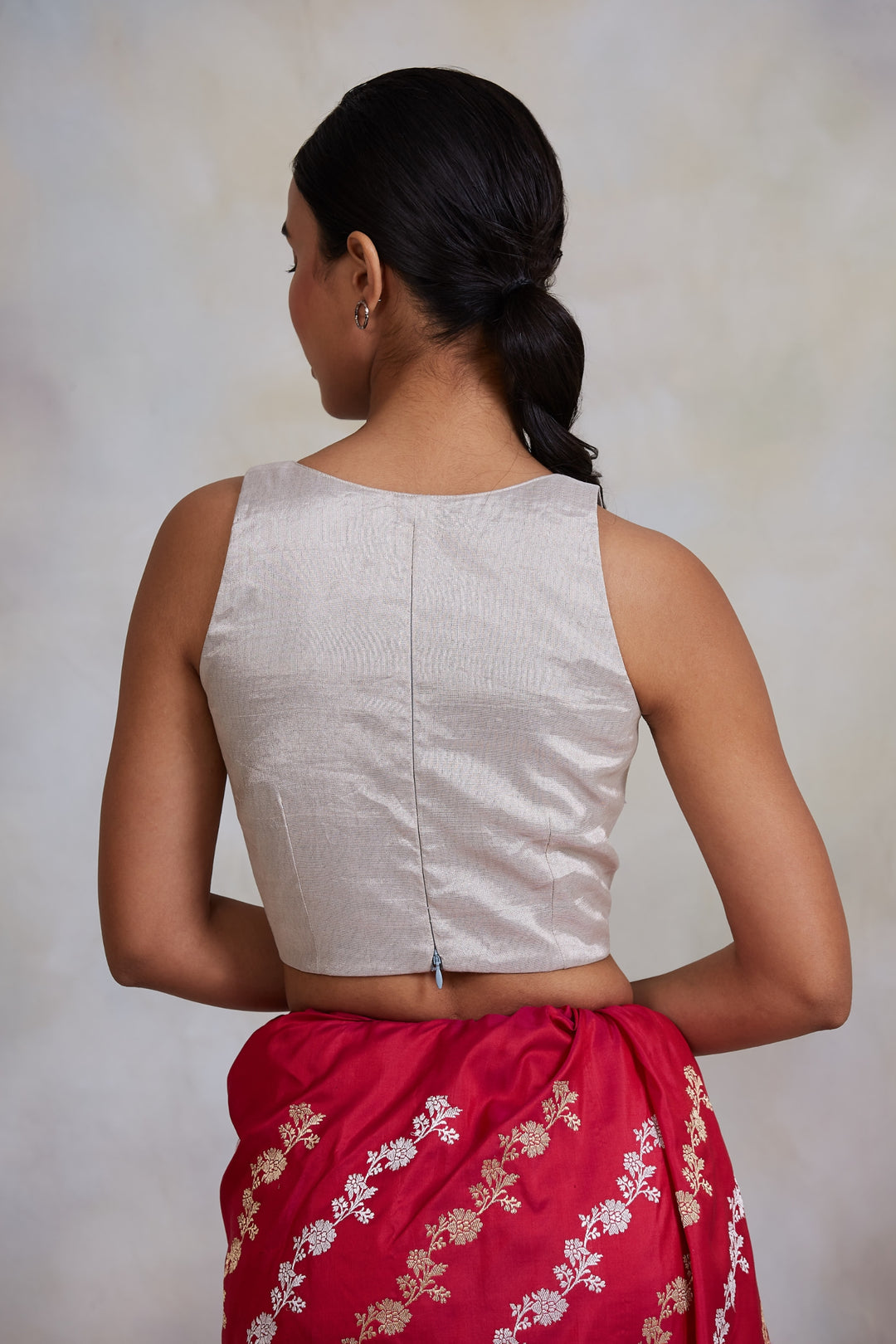Mrinal- Silver Silk Chanderi Tissue Blouse
