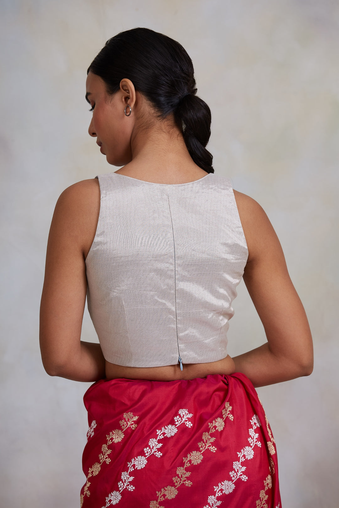 Mrinal- Silver Silk Chanderi Tissue Blouse