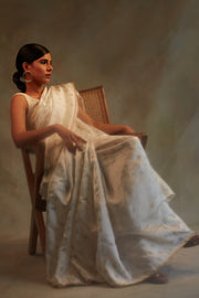 Akasa- Ivory Silk Chanderi Saree