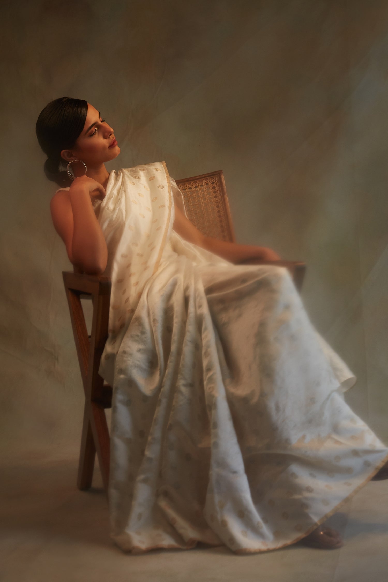 Akasa- Ivory Silk Chanderi Saree