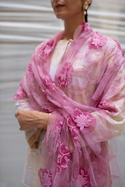 Aasa- Pink Tulle & Lace Upcycled Patchwork Stole