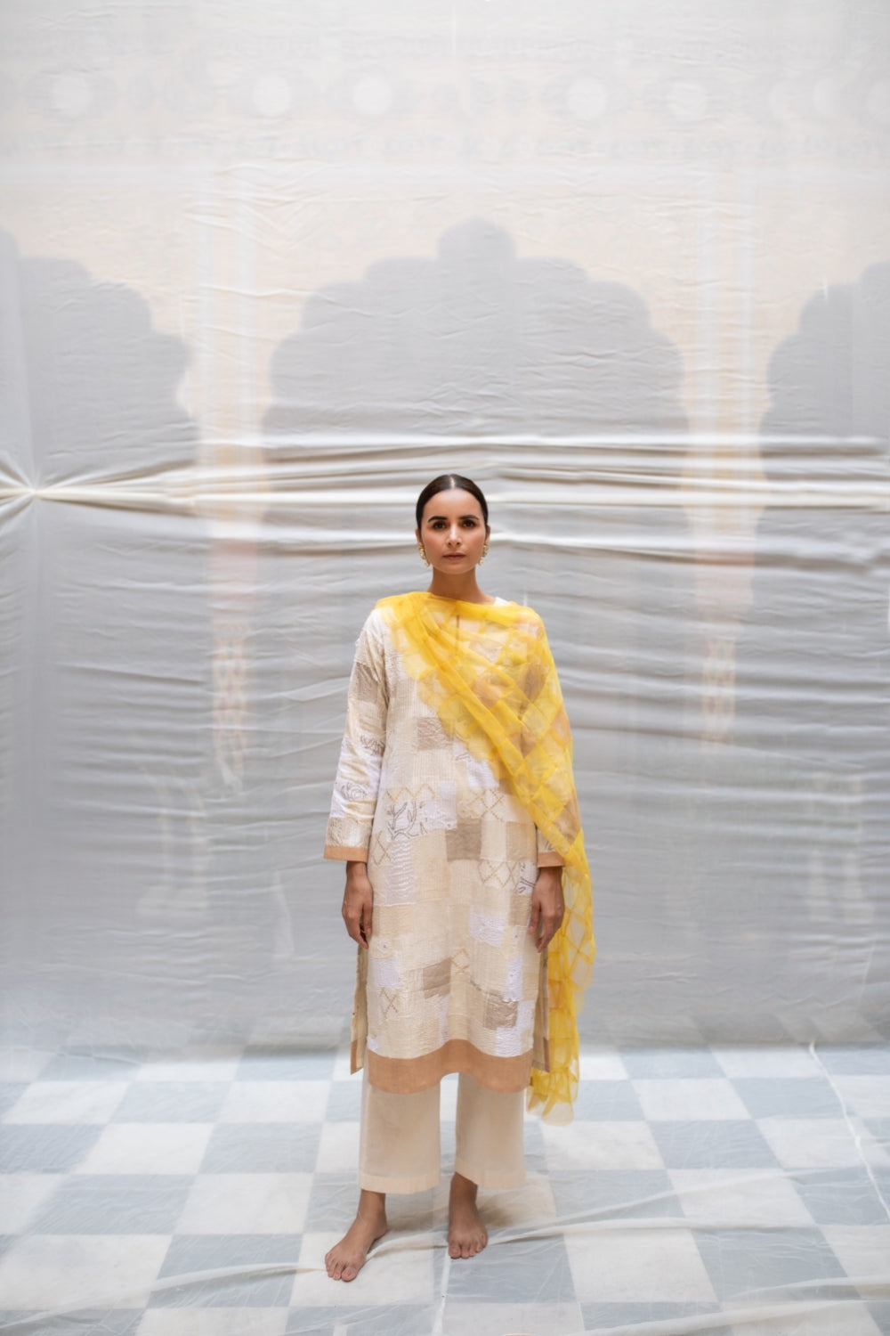 Amba- Yellow Tulle Upcycled Patchwork Stole