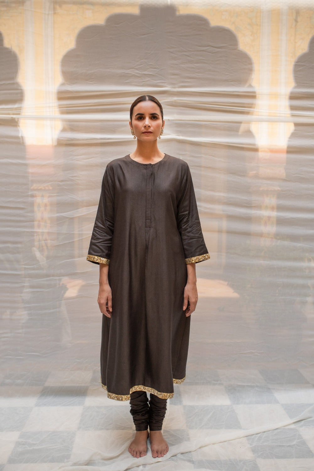 Yuvragi - Black Silk Lucknawi Style Kurta Set