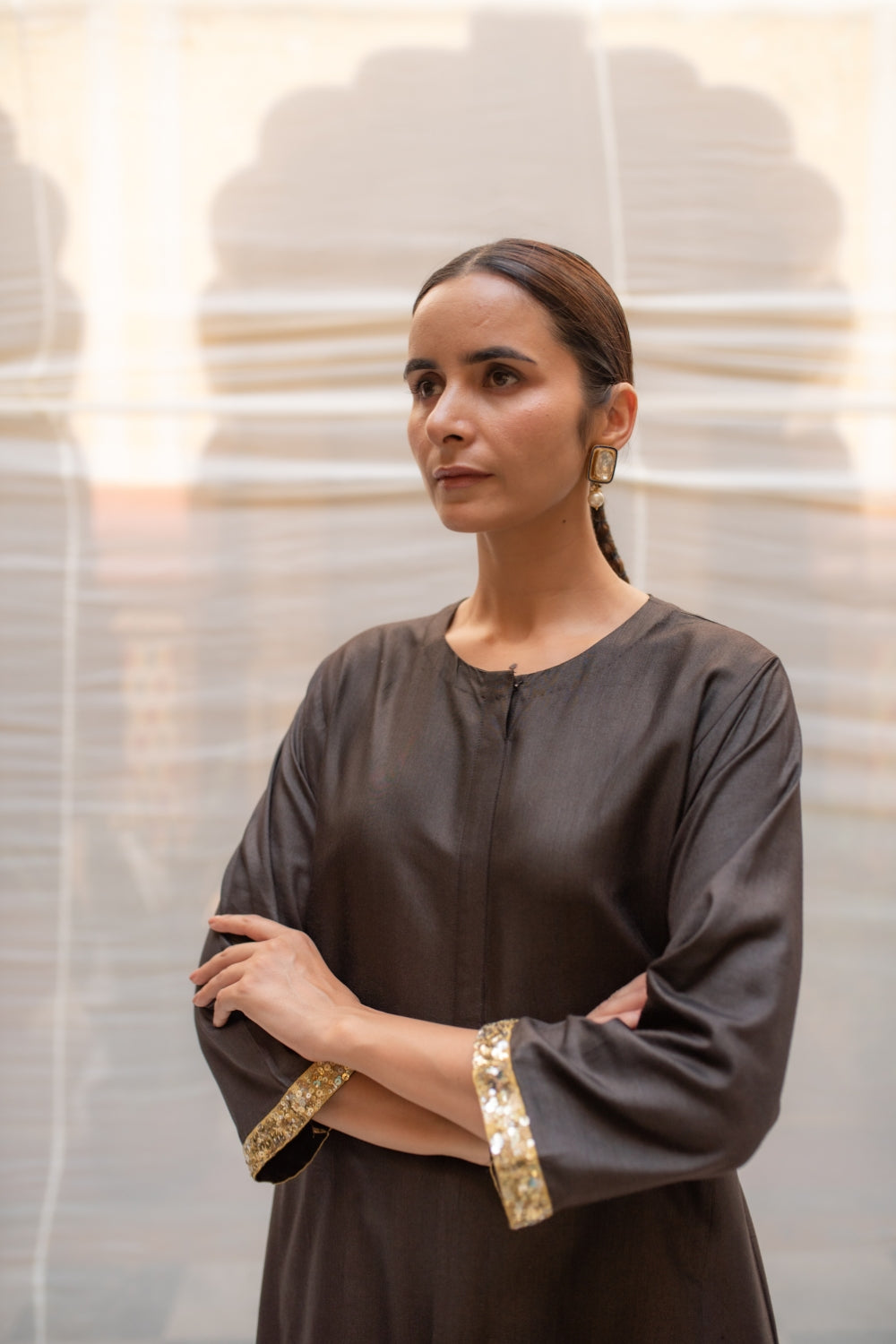 Yuvragi - Black Silk Lucknawi Style Kurta Set