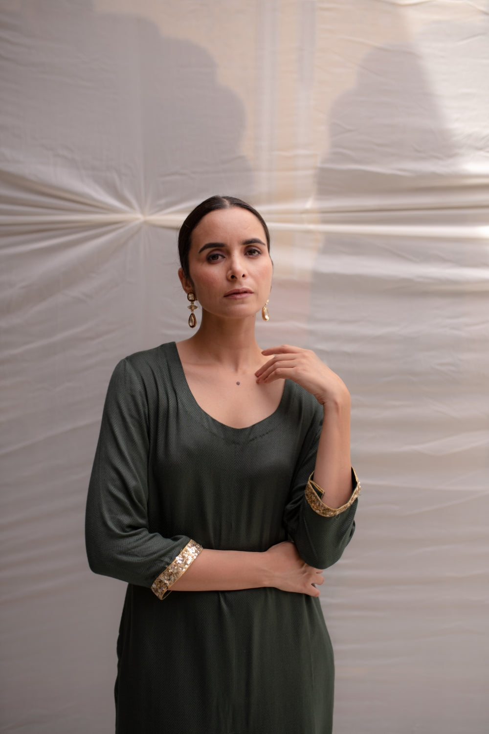 Yogeshwari - Dark Green Cotton Straight Kurta Set