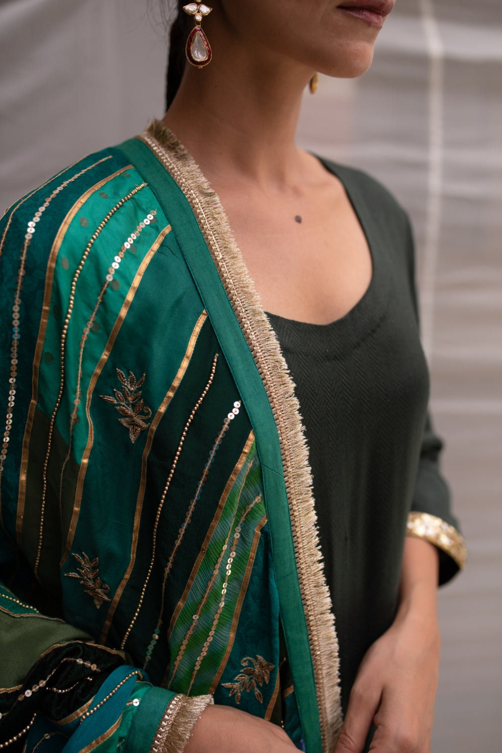 Meenakshi- Blue-Green Upcycled Patchwork Dupatta