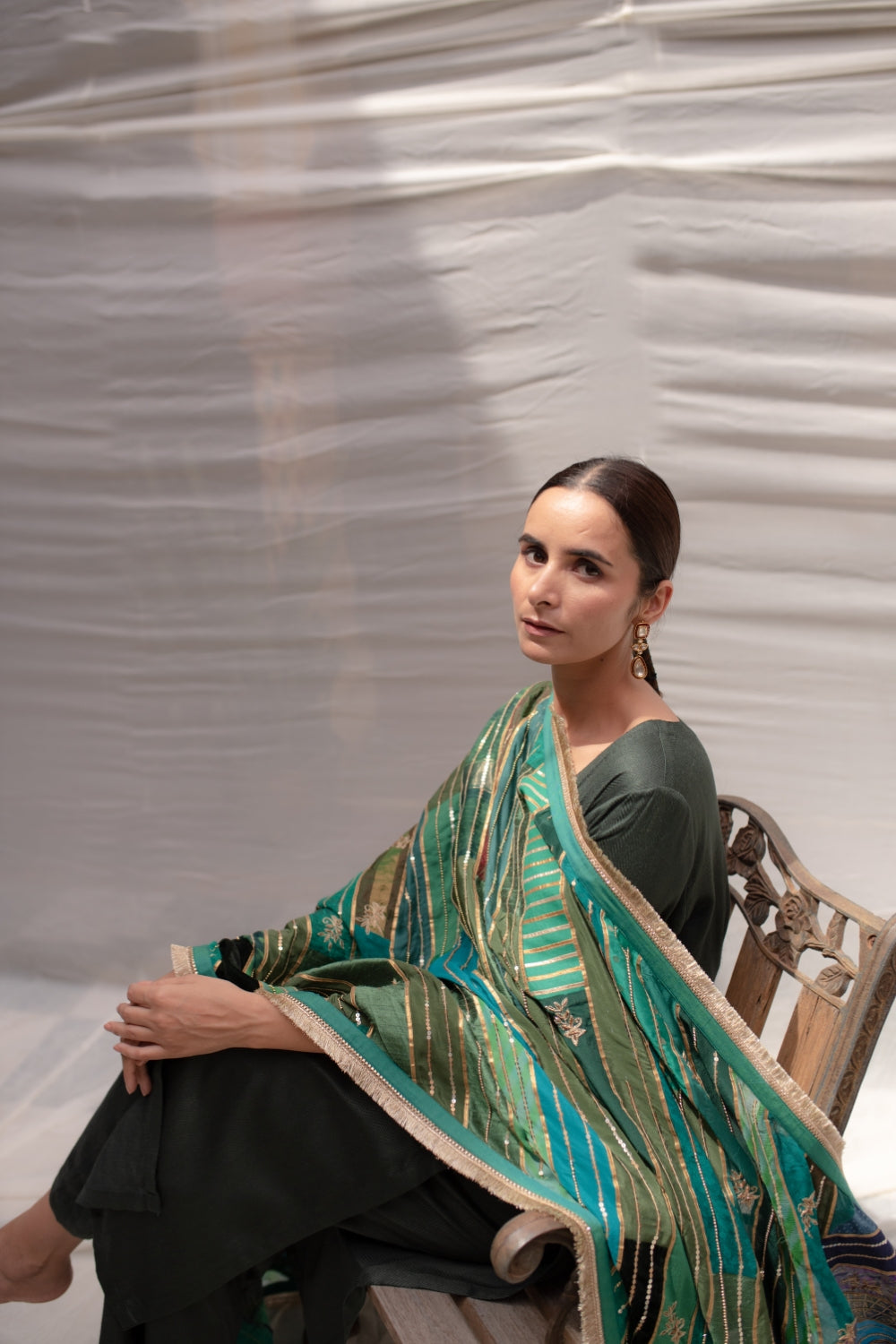 Meenakshi- Blue-Green Upcycled Patchwork Dupatta