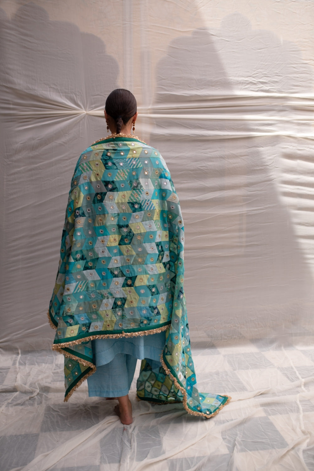 Leelawati- Teal Upcycled Patchwork Dupatta