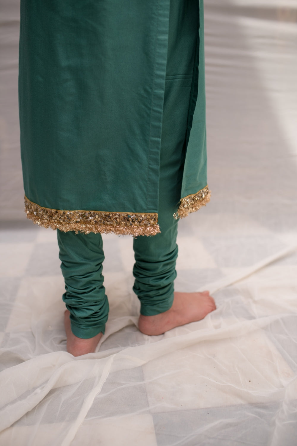 Sukritya - Teal Cotton Silk Straight Kurta Set