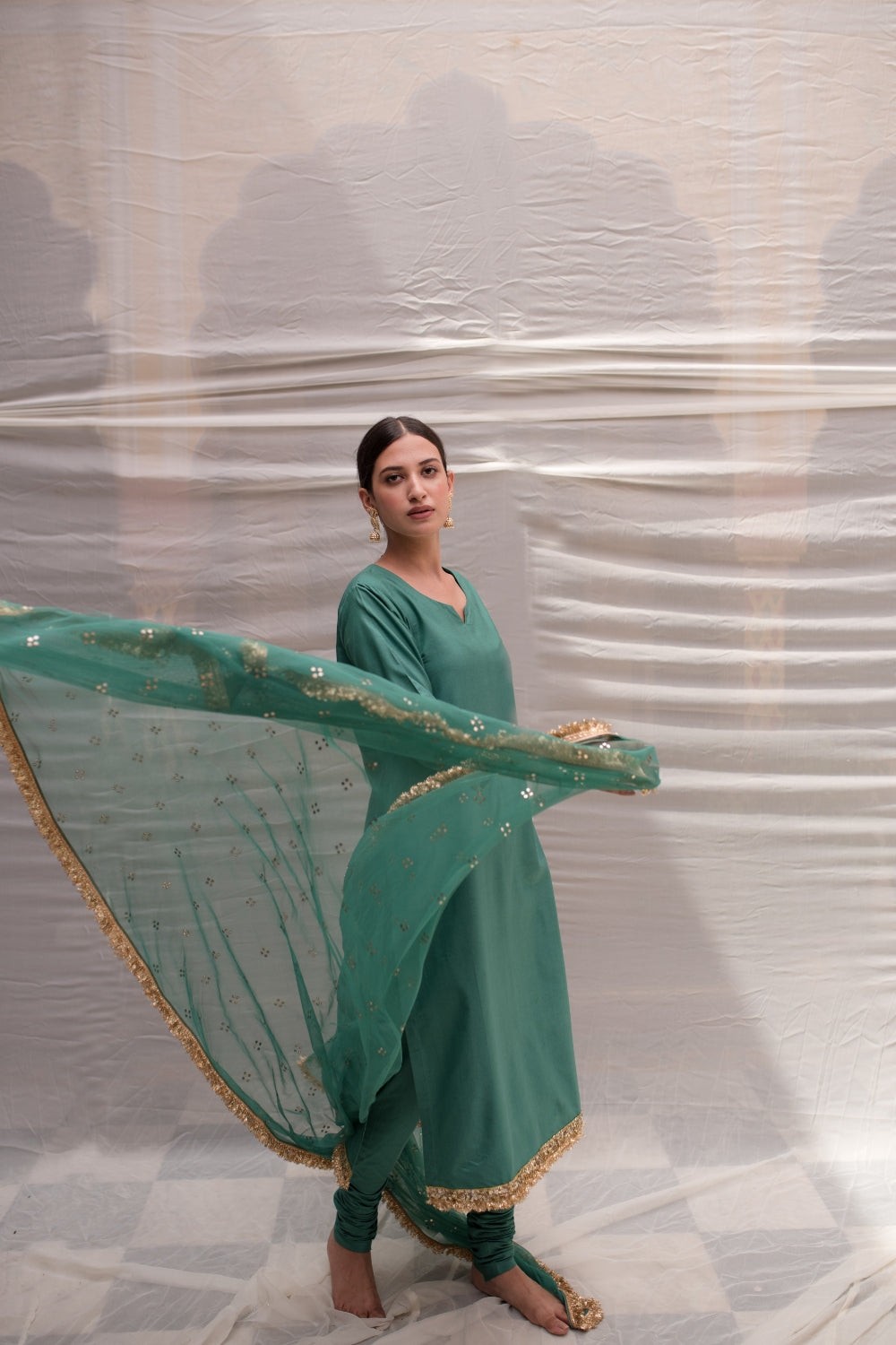 Sukritya - Teal Cotton Silk Straight Kurta Set