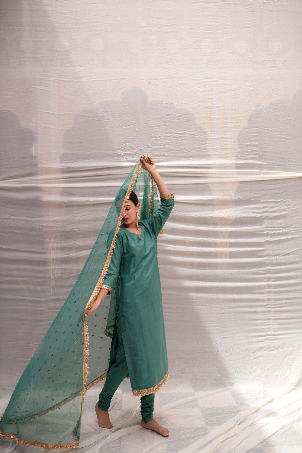Sukritya - Teal Cotton Silk Straight Kurta Set