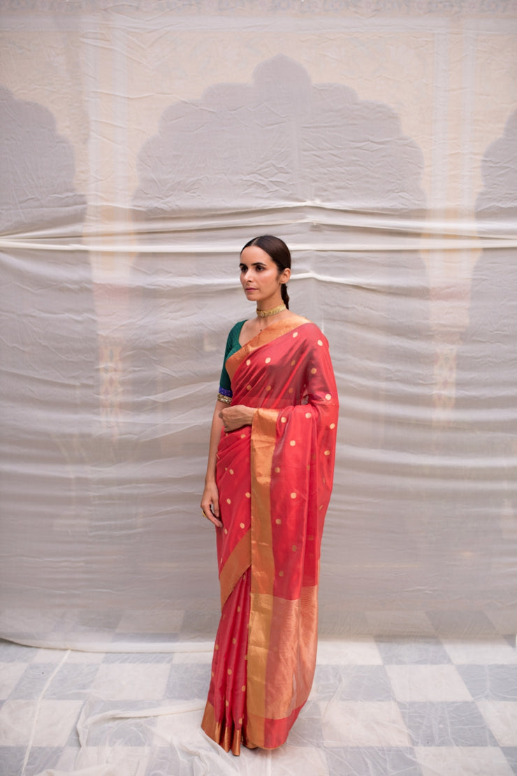 Omya red- Red Silk Chanderi Saree