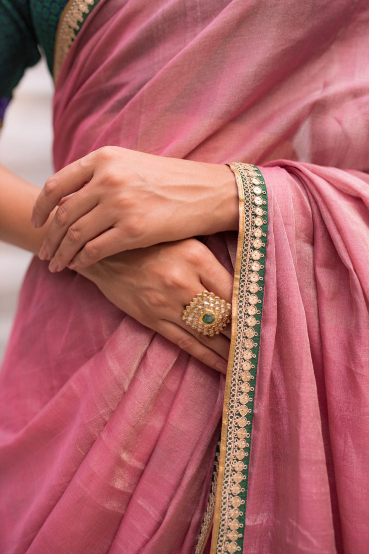 Durga- Pink Silk Chanderi Tissue Saree