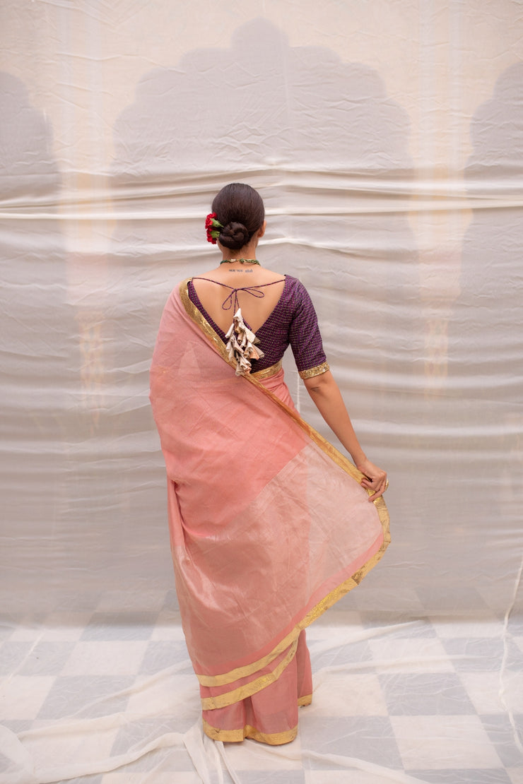Nandini- Pink Silk Chanderi Tissue Saree