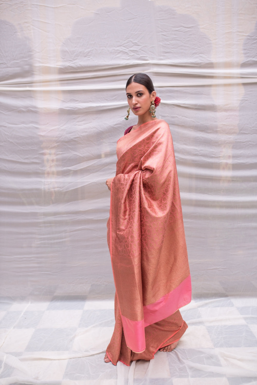 Minakshi- Pink Silk Brocade Banarasi Saree