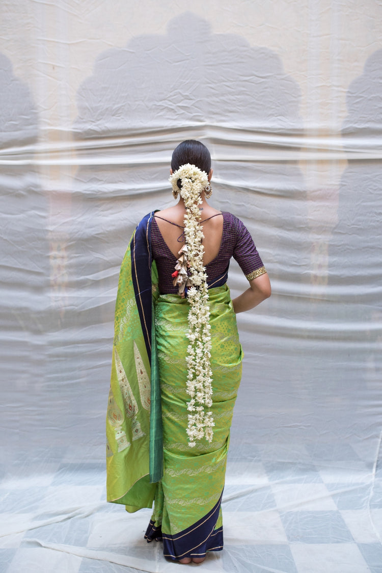Akshita- Green Silk Brocade Mashroo Banarasi Saree