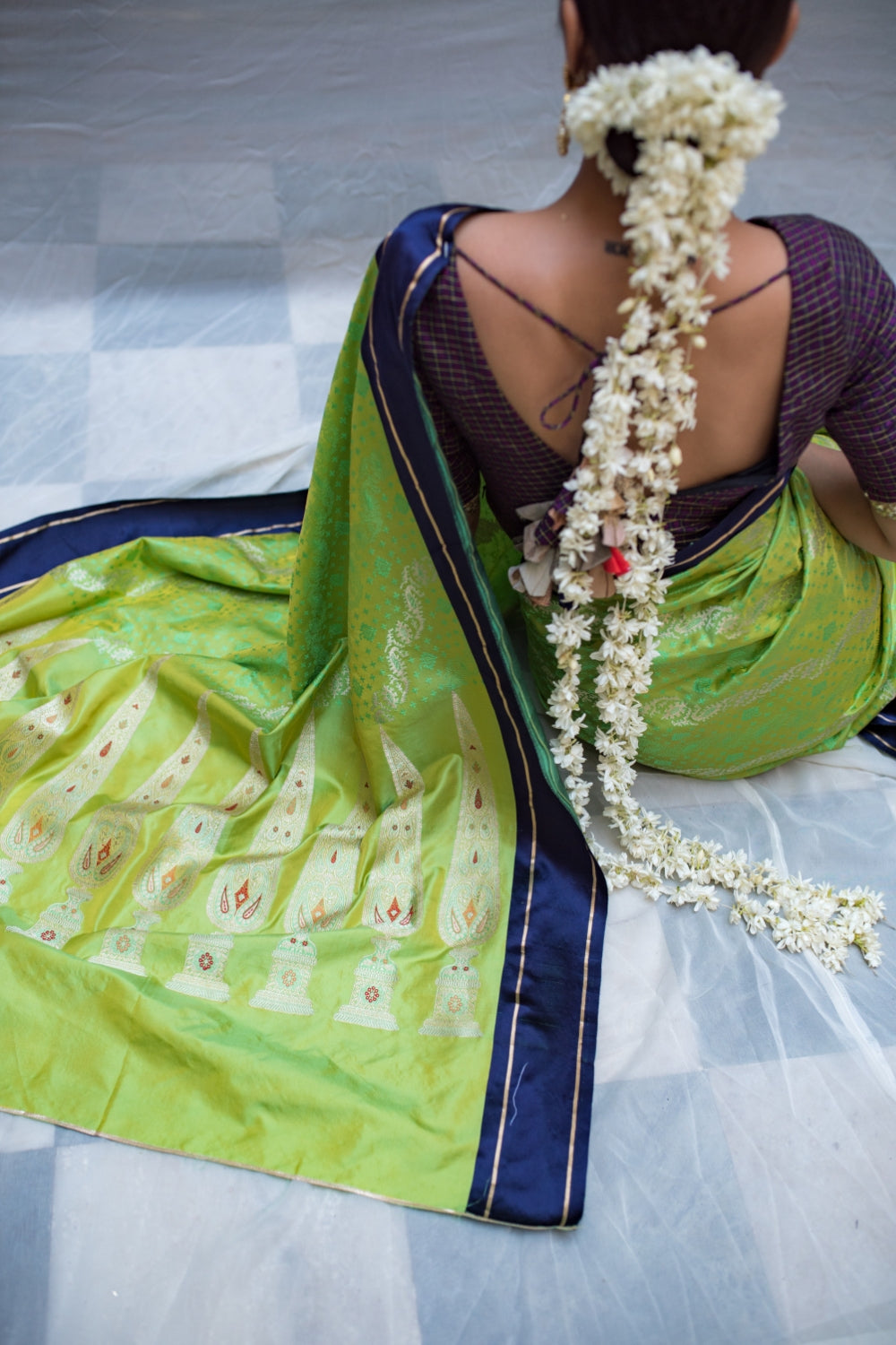 Akshita- Green Silk Brocade Mashroo Banarasi Saree
