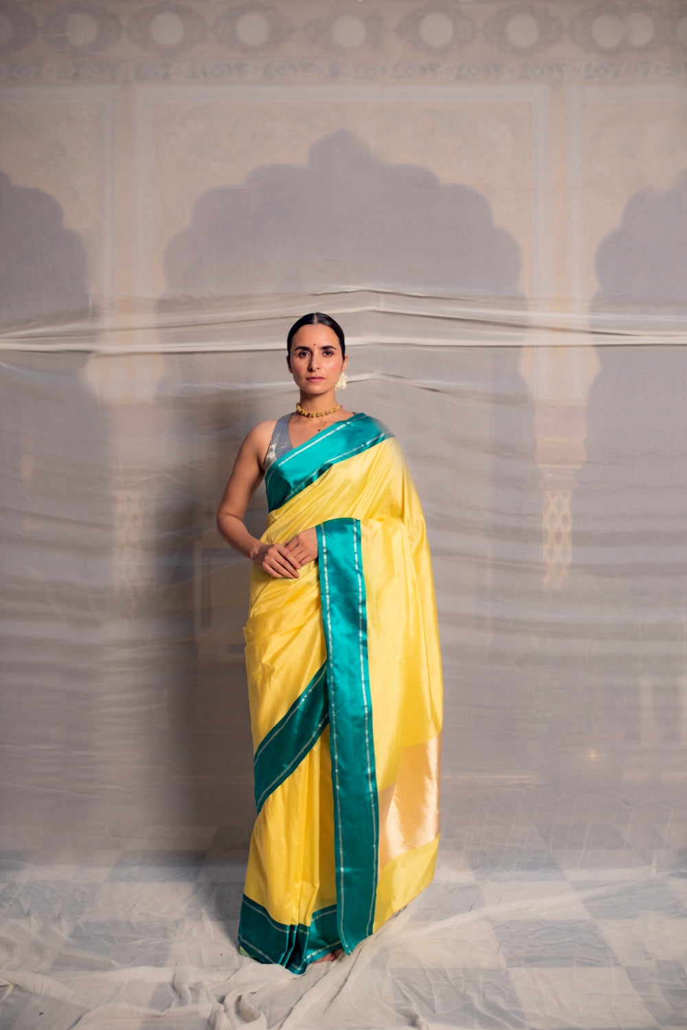 Kalpi- Yellow Plain Banarasi Saree