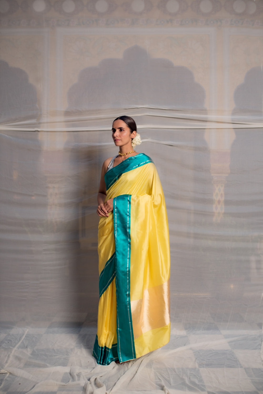 Kalpi- Yellow Plain Banarasi Saree