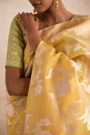 YASHICA- Yellow Silk Brocade Organza Banarasi Saree