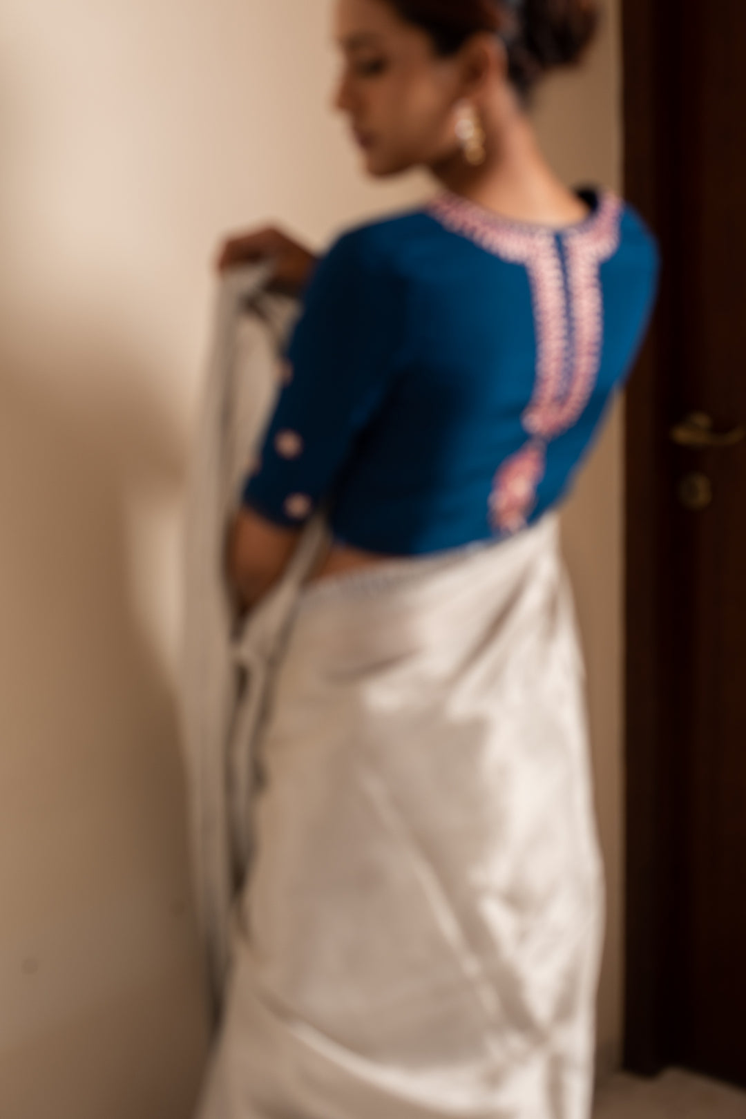 Sov- Navy Blue Silk Hand Embroidered Blouse