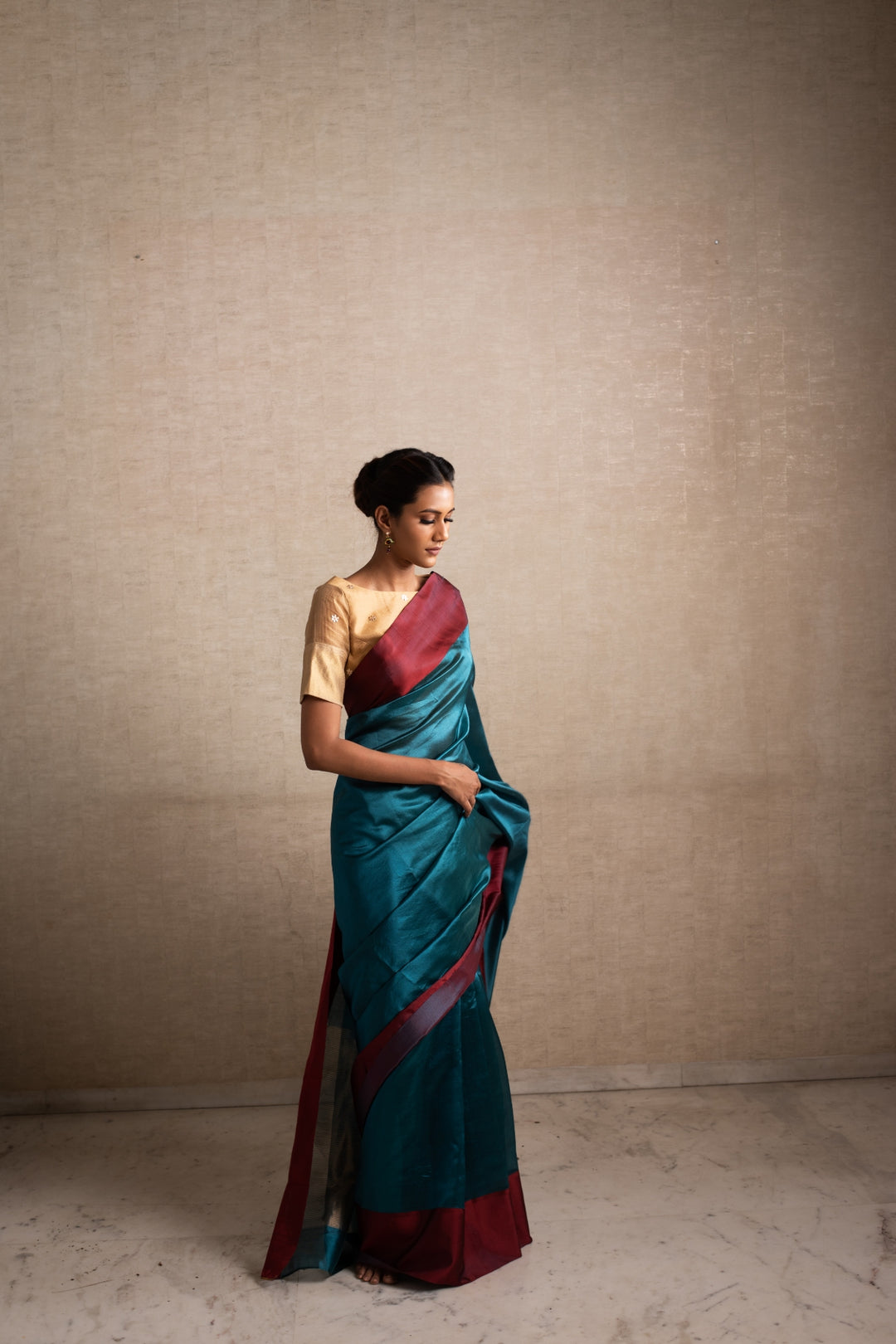 Kaiya - Teal Silk Chanderi Saree