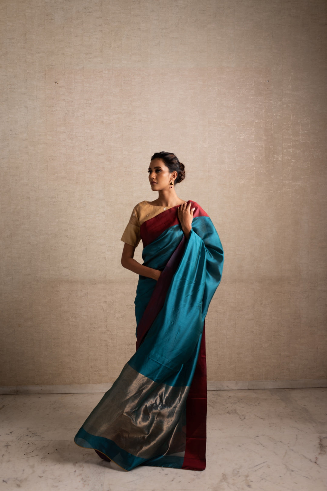 Kaiya - Teal Silk Chanderi Saree