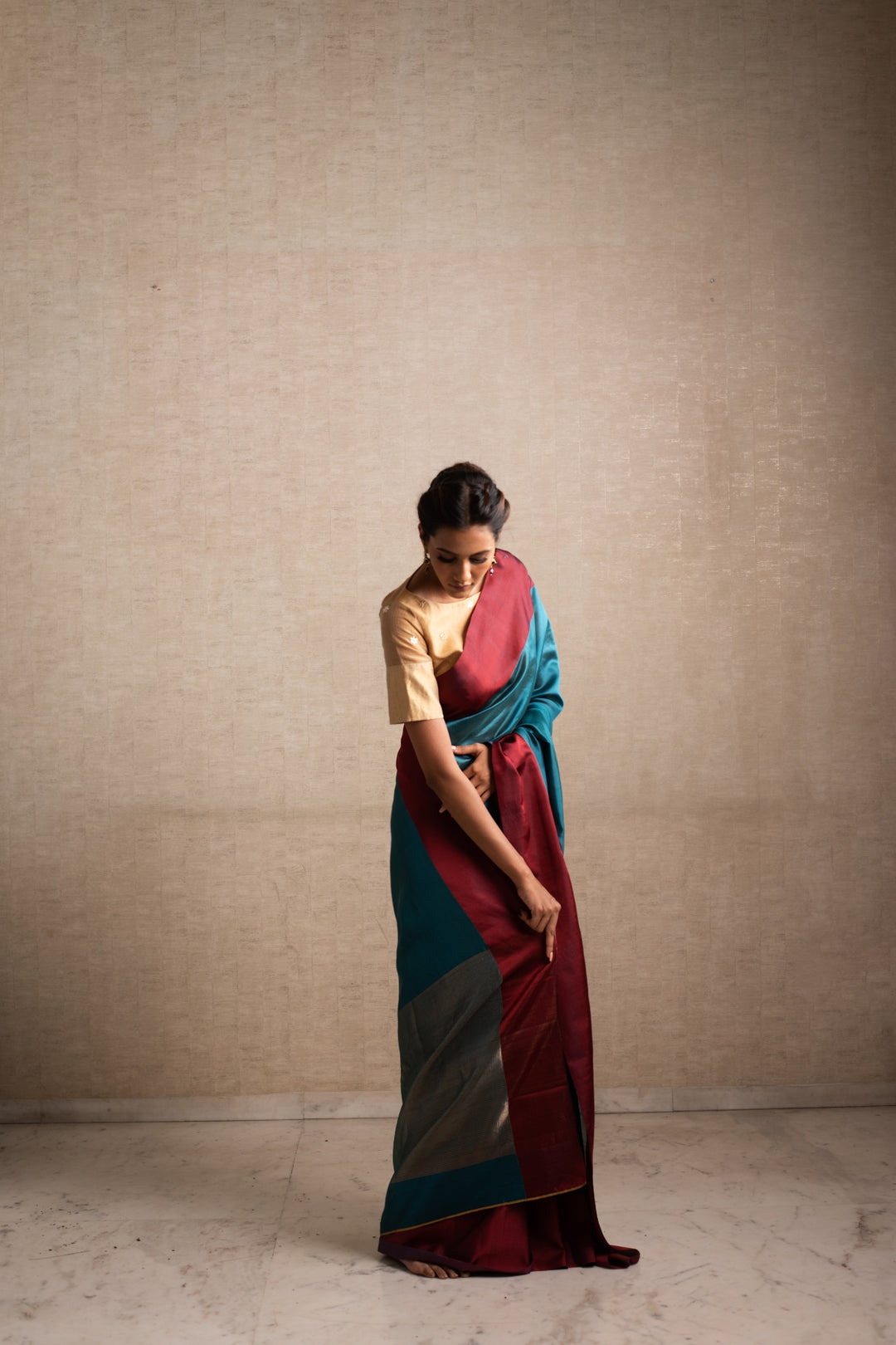 Kaiya - Teal Silk Chanderi Saree
