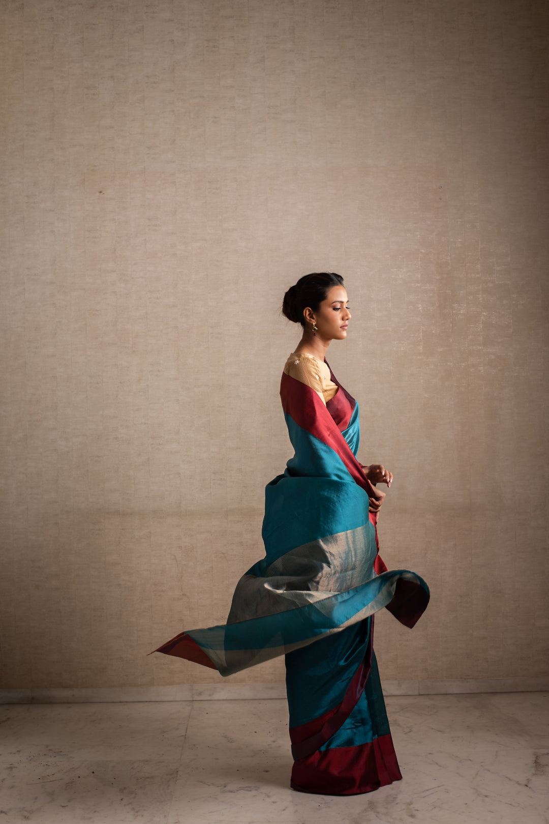 Kaiya - Teal Silk Chanderi Saree
