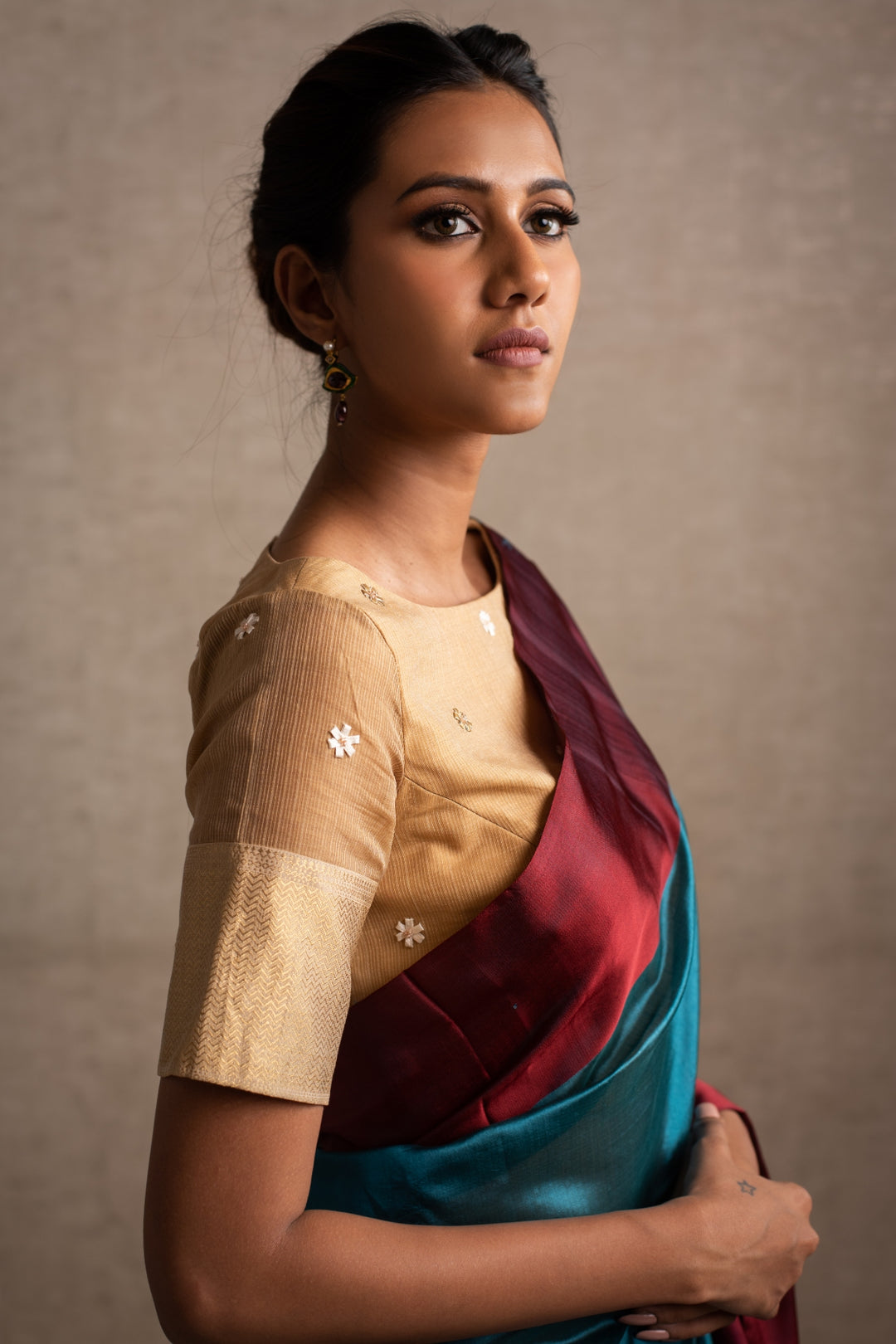 Kaiya - Teal Silk Chanderi Saree