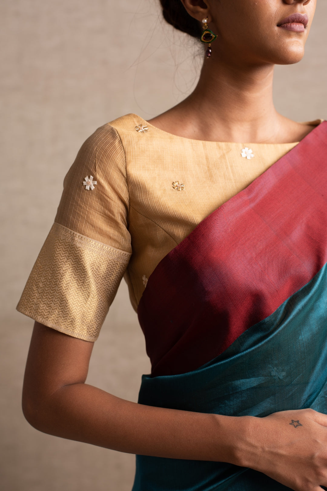 Kaiya - Teal Silk Chanderi Saree
