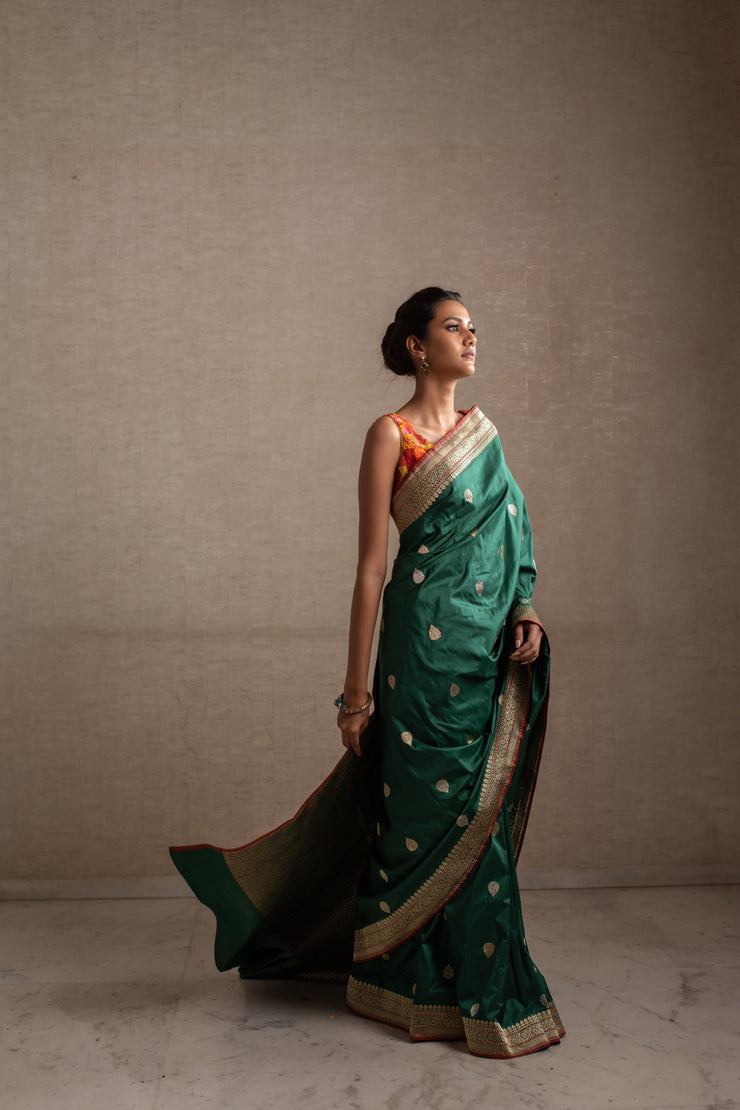 Arshiyaa- Green Silk Brocade Banarasi Saree
