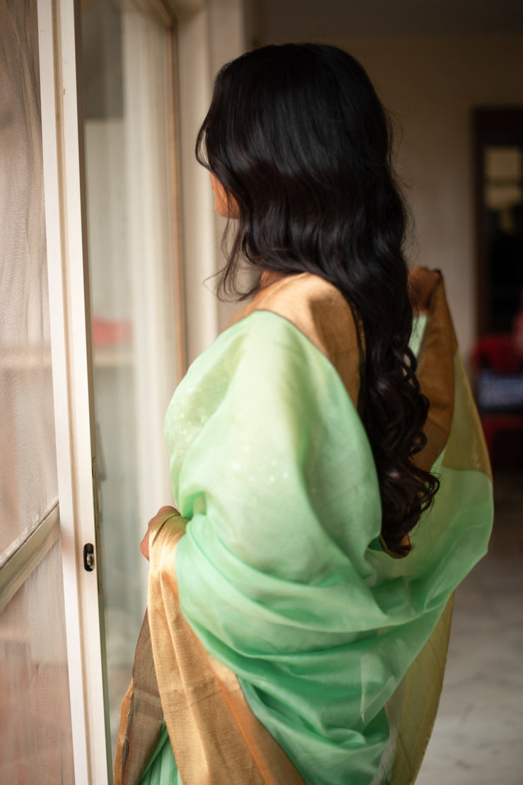 LOPA (GREEN)- Green Silk Chanderi Saree