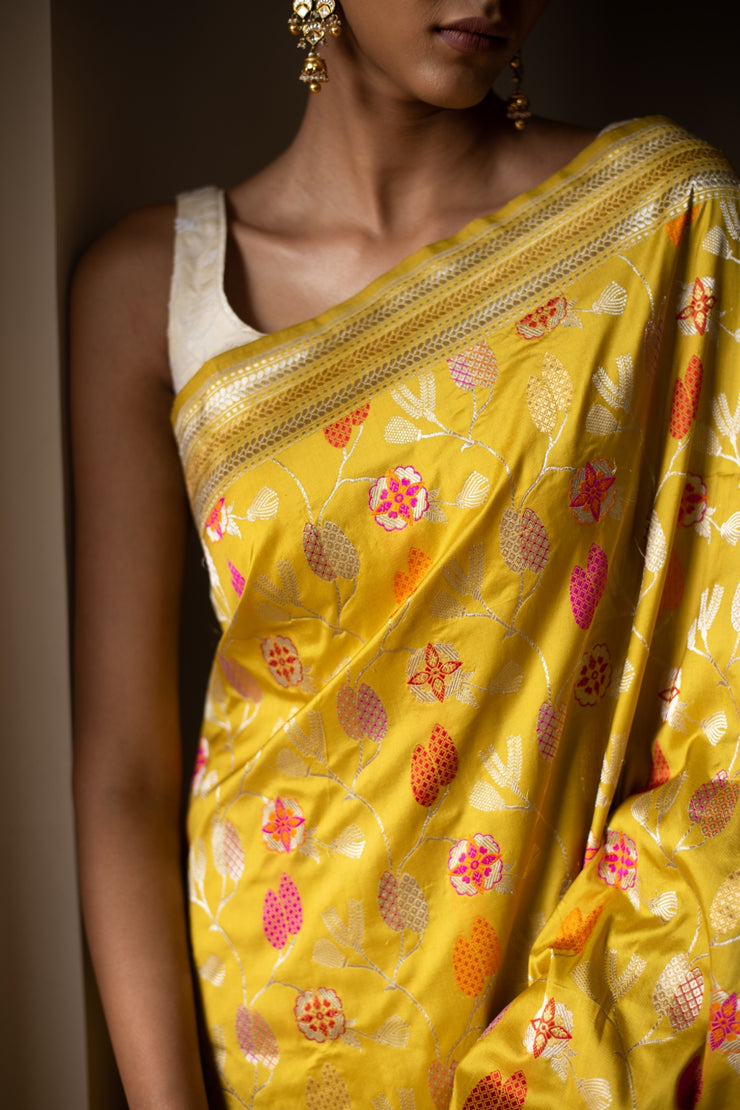 RUSHAM- Yellow Silk Brocade Banarasi Saree