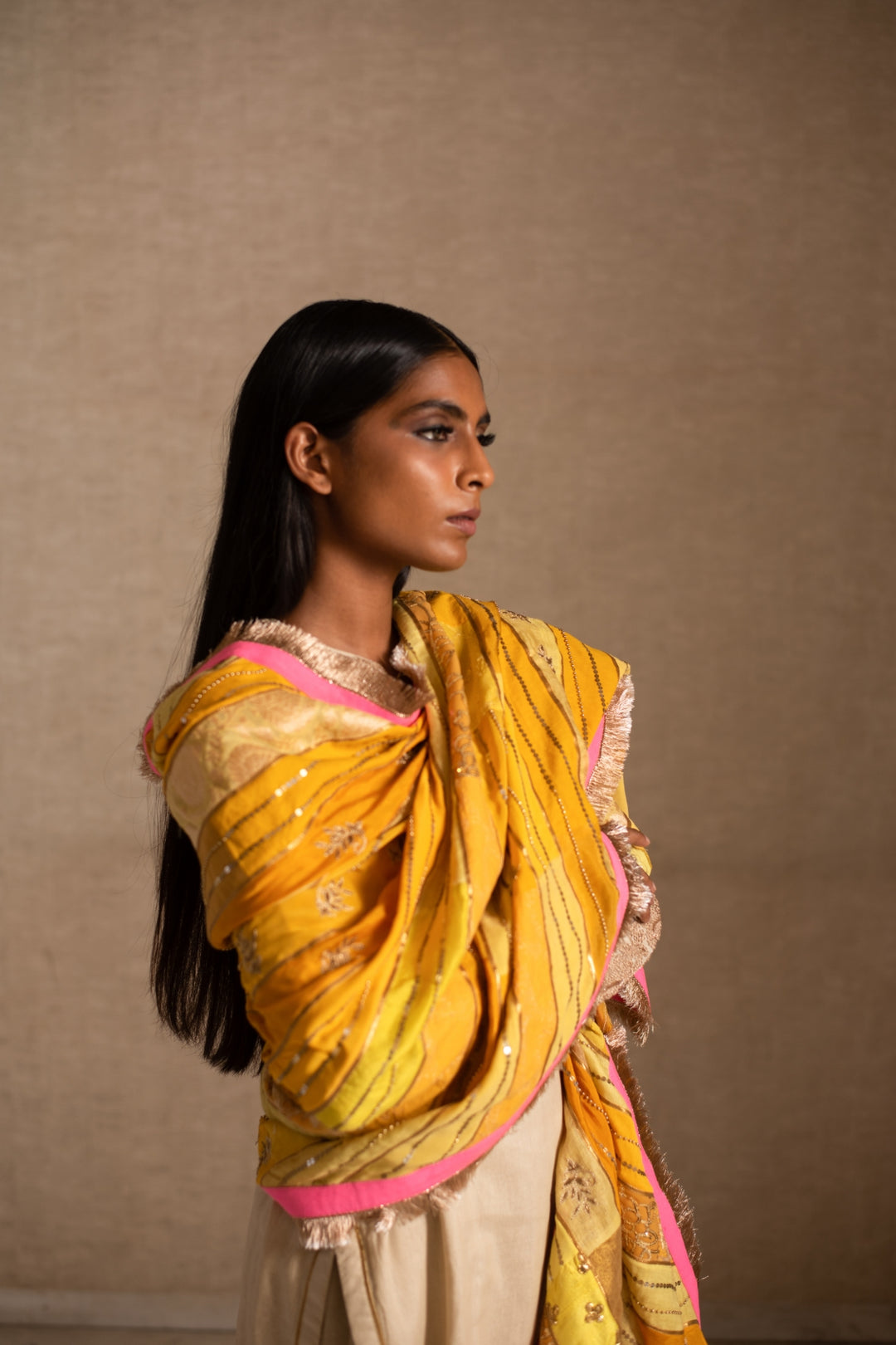 Aashi- Yellow Upcycled Patchwork Dupatta