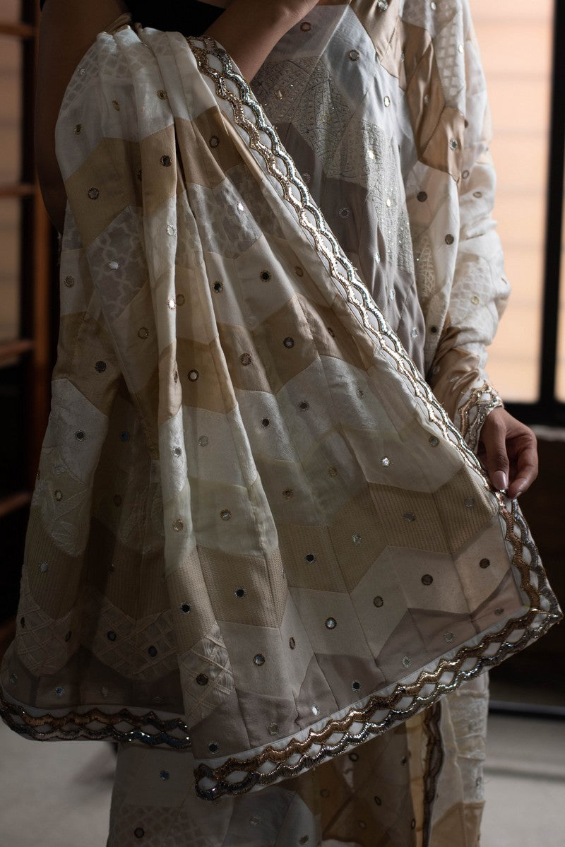 Gulika- Ivory Upcycled Patchwork Dupatta