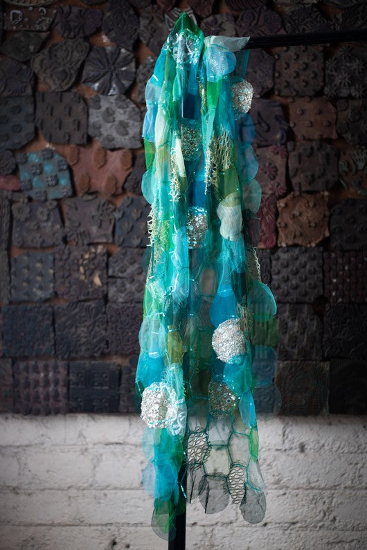 Aliza- Blue Tulle Upcycled Patchwork Stole